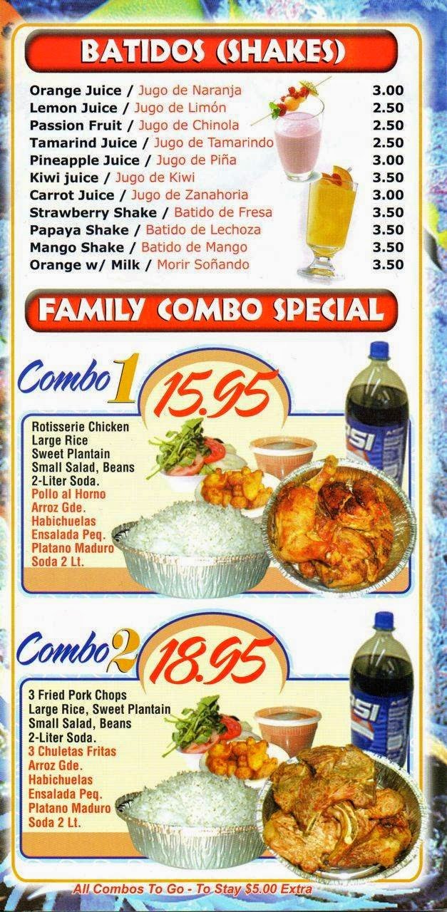Printed seafood menu with ceviche selections.