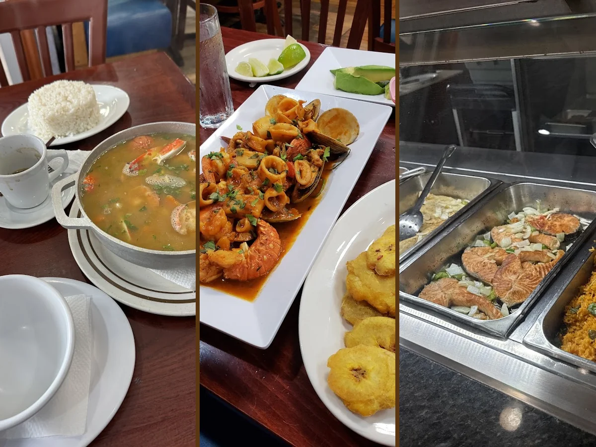 Latin seafood plates served for dine-in.