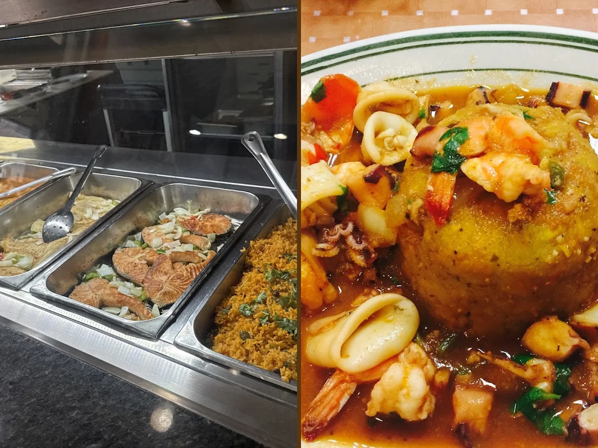 Colorful seafood meal with simple plating.